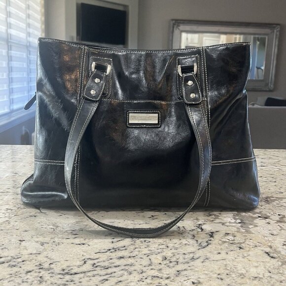 Franklin Covey Handbags - Franklin Covey Black Laptop Briefcase Triple Gusset Bag Tote+ Wallet Organizer
